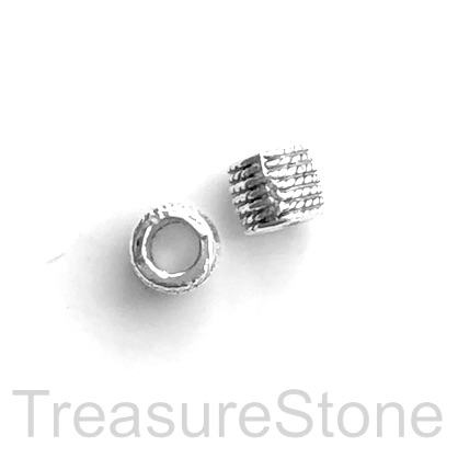 Bead, silver finished, 7x8mm tube, large hole, 5mm. Pkg of 10.