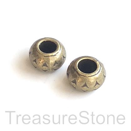 Bead, brass finished, 6x10mm rondelle spacer, large hole, 4mm.10