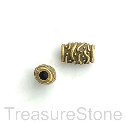Bead, brass finished, 6x10mm tube spacer, large hole, 2mm. 12
