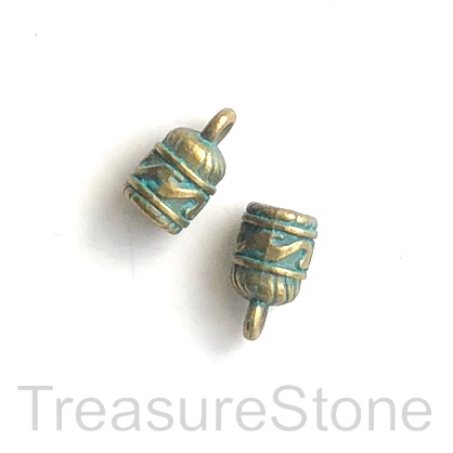 Bead, patina finished, 7x8mm cord end. 6pcs