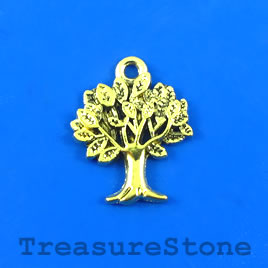 Charm/Pendant, gold-plated, 17mm tree. Pkg of 6.