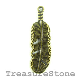 Pendant, brass-finished, 18x53mm feather. each.