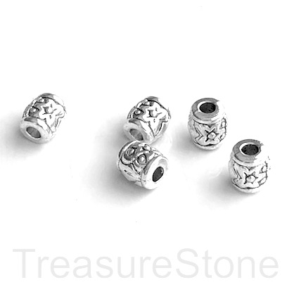Bead, antiqued silver-finished, 6x7mm tube spacer. Pkg of 15.