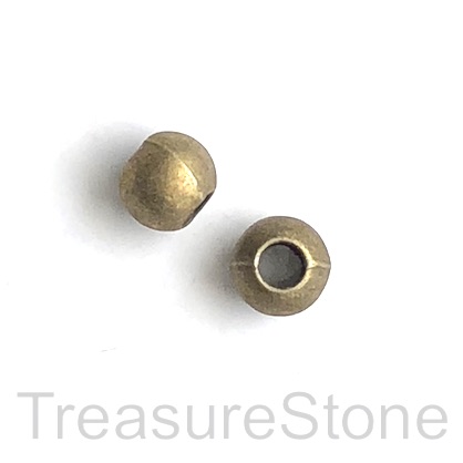 Bead, brass finished, 9mm round spacer, large hole, 4mm. 10