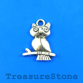 Charm/Pendant, silver-plated, 18x20mm owl. Pkg of 8