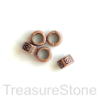 Bead, copper finished, 4x6mm tube spacer, large hole, 3.5mm. 15