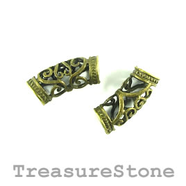 Bead, brass finished. 10x25mm curved tube, filigree. Pkg of 6. - Click Image to Close
