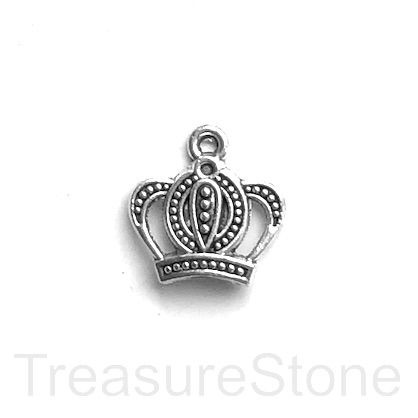 Charm, pendant, silver-plated, 14x16mm crown. Pkg of 10.