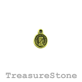 Charm, brass-plated, 8mm coin. Pkg of 18.