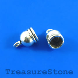 Bead, silver-finished, 9mm cord end. Pkg of 7.
