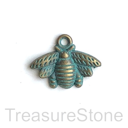 Charm, pendant, patina-finished, 13x21mm bee. Pkg of 8