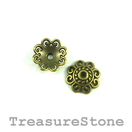 Bead cap, brass finished. 12mm. Pkg of 10