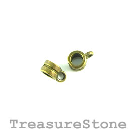 Bead, brass finished, charm hanger. 6x4mm tube w loop. Pkg of 15