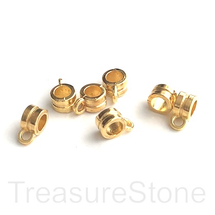 Charm hanger, gold finished. 6x4mm tube w loop. 15pcs - Click Image to Close