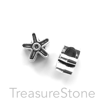 Bead, silver-colored, 12mm flower, large hole, 4mm. Pkg of 10.