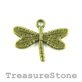 Charm/Pendant, brass-plated, 16x25mm dragonfly. Pkg of 8.