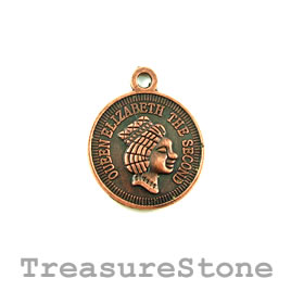 Charm/Pendant, copper-plated, 20mm coin. Pkg of 5.