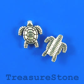 Bead, silver-finished, 12x14mm turtle. Pkg of 12.