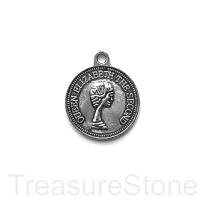 Charm/Pendant, silver-coloured, 18mm coin. Pkg of 5.