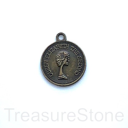 Charm/Pendant, brass-plated, 18mm coin. Pkg of 5.