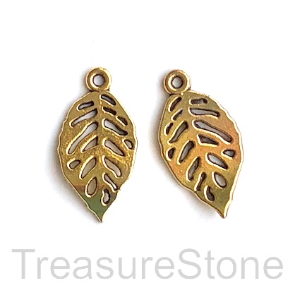 Charm, pendant, gold finished, 12x19mm leaf. Pkg of 12. - Click Image to Close