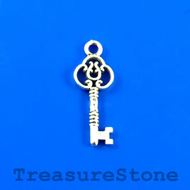 Charm/Pendant, silver-plated, 10x24mm key. Pkg of 7.