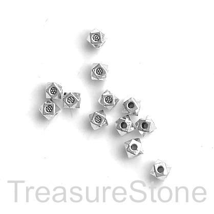 Bead, antiqued silver-finished, 4mm faceted cube spacer. 20.