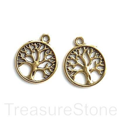 Charm/pendant, gold-plated, 20mm Tree of Life. Pkg of 6.