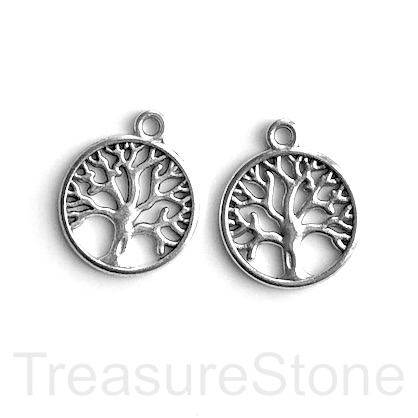 Charm/pendant, silver-plated, 20mm Tree of Life. Pkg of 6.