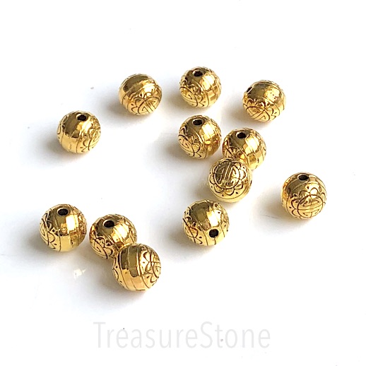 Bead, antiqued gold finished, 8mm round spacer. Pkg of 10