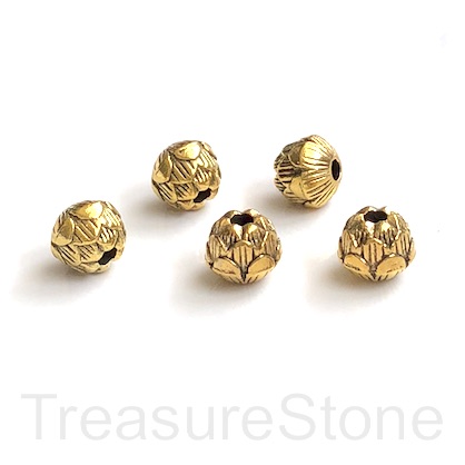 Bead, antiqued gold finished, 7x8mm lotus flower spacer. 12