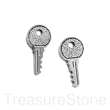 Charm/Pendant, 10x20mm silver-colored key. Pkg of 10.