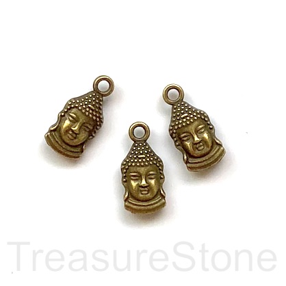 Charm, pendant, brass-plated, 7x12mm Buddha head. Pkg of 10.