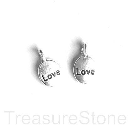 Charm, silver-finished, 7x9mm "Love". Pkg of 12.
