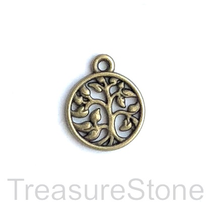 Charm/pendant, brass-finished, 15mm Tree of Life. Pkg of 12.