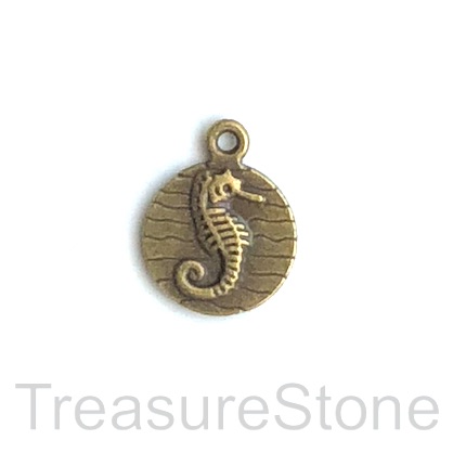 Pendant/charm, brass-plated, 15mm seahorse. Pkg of 9.