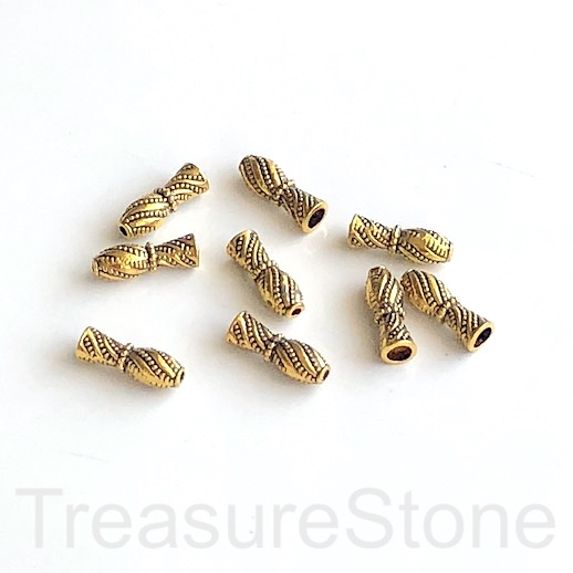 Bead, antiqued gold-finished, 4x13mm vase tube spacer. 12pc