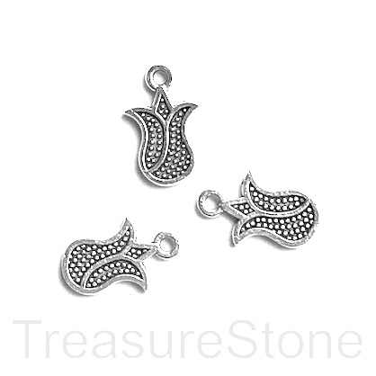 Charm, antiqued silver-colored, 9x11mm tulip flower. Pkg of 15