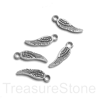 Charm/Pendant, silver-plated, 15mm angel wing. Pack of 12.