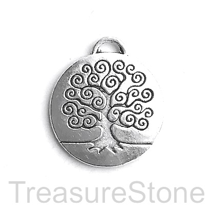 Pendant, silver-plated, 24mm tree of life. Pkg of 5.