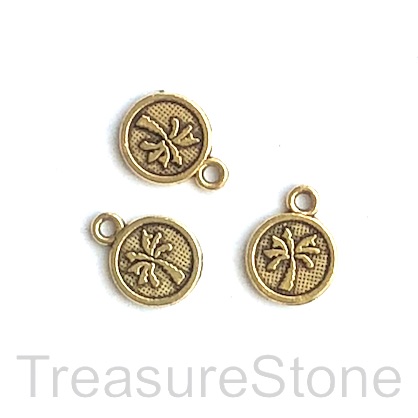Pendant/charm, gold-plated, 8mm palm tree. Pkg of 15.