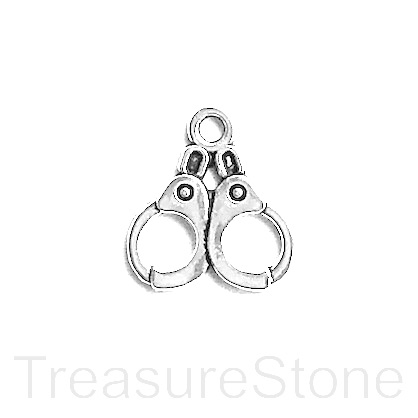 Charm, silver-finished, 13x15mm handcuff. Pkg of 9.