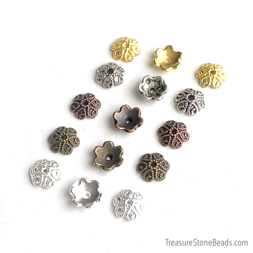 Bead cap, brass-finished, 9mm. Pkg of 12