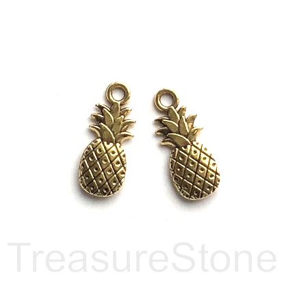 Charm/pendant, gold-plated, 8x15mm pineapple. Pkg of 12.