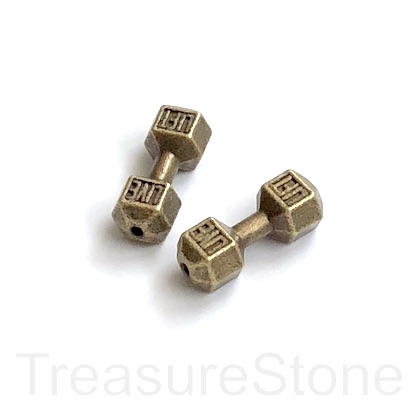 Bead, antiqued brass-finished, 8x19mm dumbbell. Pkg of 5.