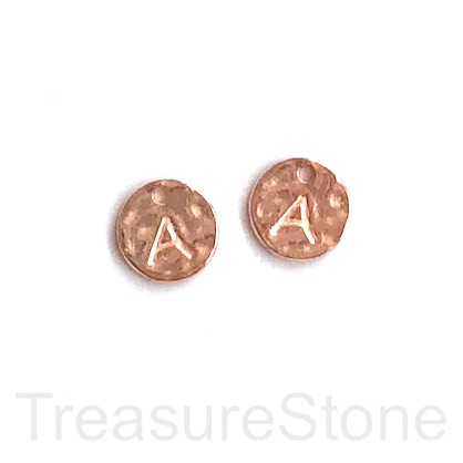 A Charm, rose gold-colored, letter A, 10mm. Pkg of 2.