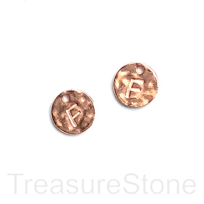 A Charm, rose gold-colored, letter F, 10mm. Pkg of 2.