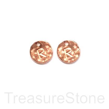 A Charm, rose gold-colored, letter R, 10mm. Pkg of 2.