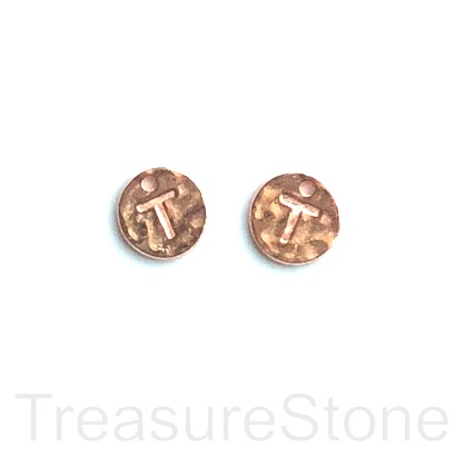 A Charm, rose gold-colored, letter T, 10mm. Pkg of 2.
