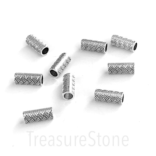 Bead, antiqued silver finished, 4.5x10mm tube. hole:3mm, 10pcs